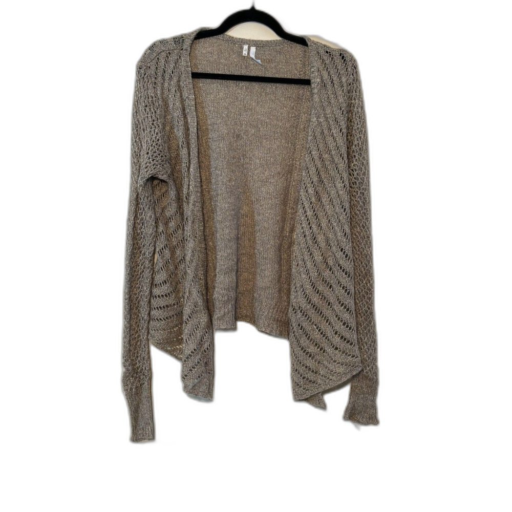 Studio Y Sparkle Open Knit Waterfall Cardigan Taupe Size XXL